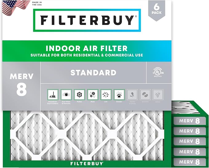 Filterbuy 11.25x11.25x1 Air Filter MERV 8 Essential Dust & Allergy Defense by Filterbuy