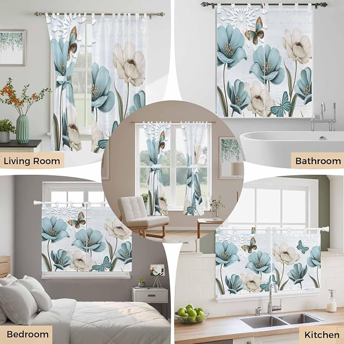 Blue Tulips Living Room Curtains 84 Inch Length, Window Curtains Tab Top - Image 7