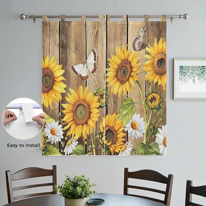 Farmhouse Sunflowers Bedroom Curtains 72 Inch Length, Window Curtains Tab Top - Image 4