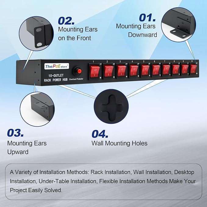 10 Outlets Horizontal 1U PDU Rackmount Power Strip - Image 4