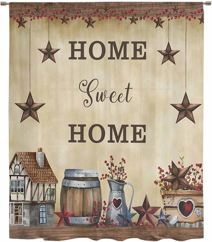 Farm Sheer Curtains 72 Inch Length American Country Barn Star Vintage Berry - Image 6