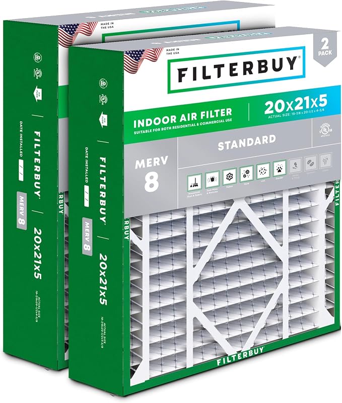 Filterbuy 20x21x5 Air Filter MERV 8 Essential Dust & Allergy Defense, by Filterbuy