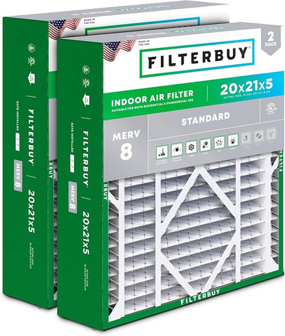 Filterbuy 20x21x5 Air Filter MERV 8 Essential Dust & Allergy Defense, by Filterbuy
