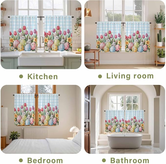 Easter Kitchen Tier Curtains 45 Inch Long 2 Panel Set, Rod Pocket Short Window - Image 8