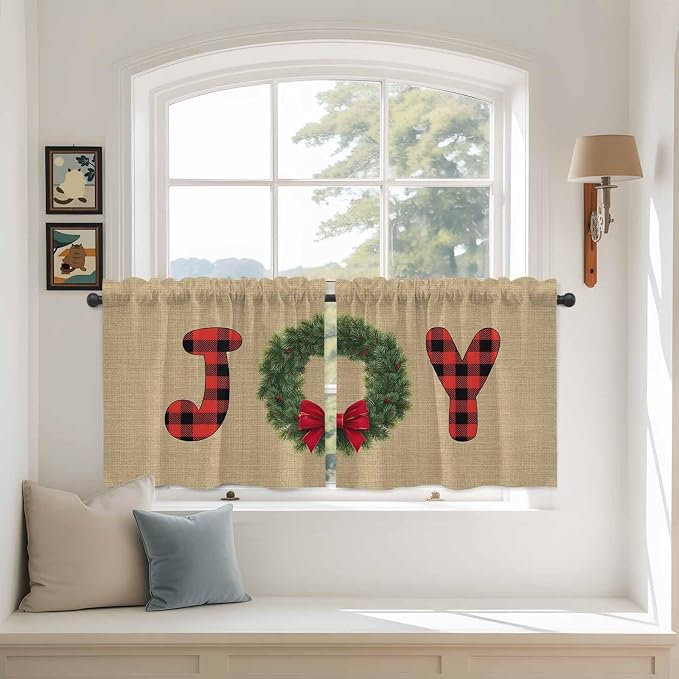 Red Green Christmas Kitchen Tier Curtains 24 Inch Long 2 Panel Set, Rod Pocket - Image 3