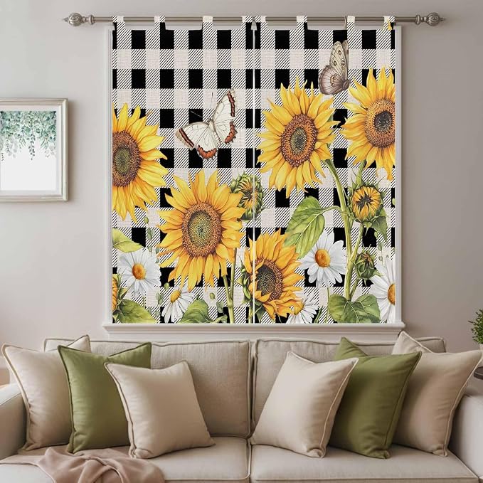Sunflowers Bathroom Curtains 63 Inch Length, Window Curtains Tab Top - Image 9