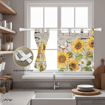 Farm Flowers Kitchen Curtains 24 Inch Length, Small Window Curtains Tab Top - Image 5