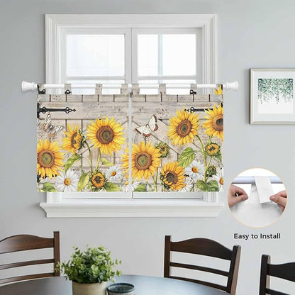 Farm Flowers Kitchen Curtains 36 Inch Length, Small Window Curtains Tab Top - Image 4