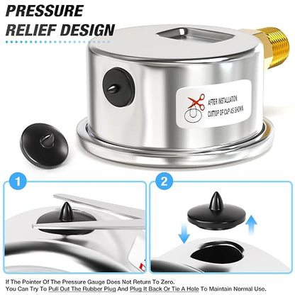 MEANLIN MEASURE 0~200Psi Dry Pressure Gauge Stainless Steel 1/4" NPT 2" FACE - Image 6