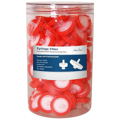 SimPure Syringe Filter PTFE 500 PCS Hydrophobic Membrane, 25mm Disc Diameter by SimPure_Water