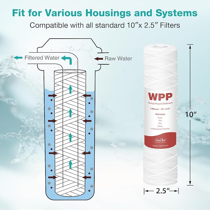 SimPure 5 Micron 10" x 2.5" String Wound Whole House Water Filter Cartridge - Image 5