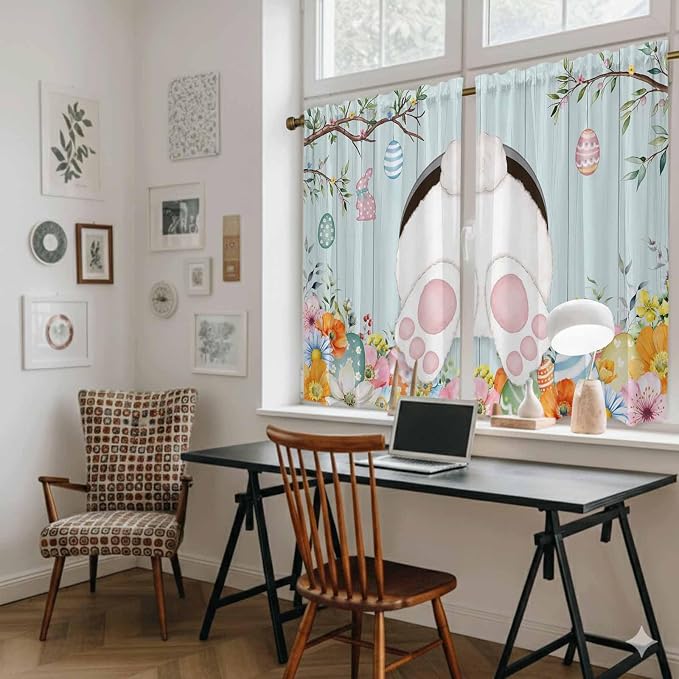 Easter Bunny Kitchen Tier Curtains 45 Inch Long 2 Panel Set, Rod Pocket Short - Image 6