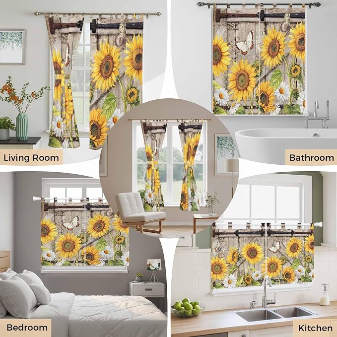 Farmhouse Sunflowers Bedroom Curtains 63 Inch Length, Window Curtains Tab Top - Image 7