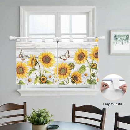 Yellow Sunflowers Kitchen Curtains 24 Inch Length, Small Window Curtains Tab Top - Image 4