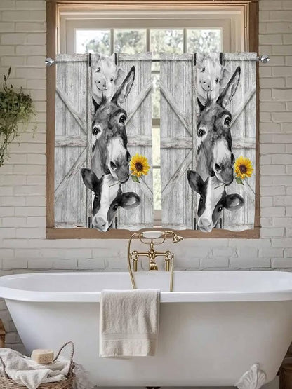 Grey Farmhouse Kitchen Curtains 54 Inches Length, Vintage Sunflowers Animals - Image 7