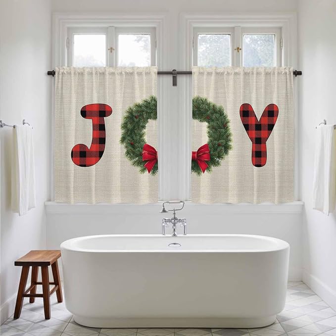 Red Green Christmas Kitchen Curtains 54 Inch Long 2 Panel Set, Rod Pocket - Image 5
