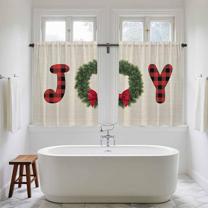 Red Green Christmas Kitchen Curtains 54 Inch Long 2 Panel Set, Rod Pocket - Image 5