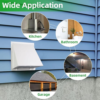 7 Inch Hooded Wall Vent with Mesh and Damper, Wall Vent Hood Duct Cap Exterior - Image 7