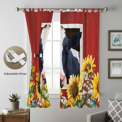 Cow Sunflowers Living Room Curtains 96 Inch Length, Window Curtains Tab Top - Image 5