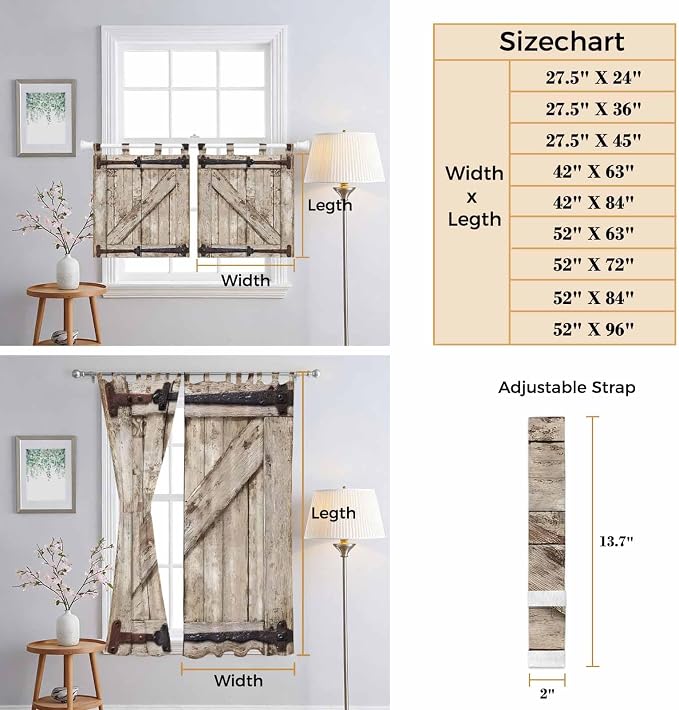 Farmhouse Wood Grain Bedroom Curtains 72 Inch Length, Window Curtains Tab Top - Image 8