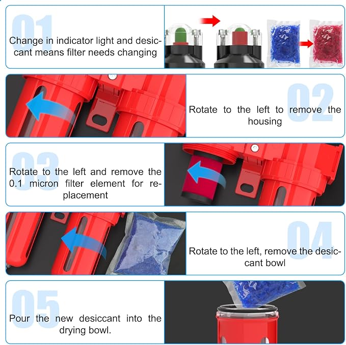 1/4" NPT Aluminium Air Drying System, Coalescing Filter, Desiccant Dryer and - Image 6