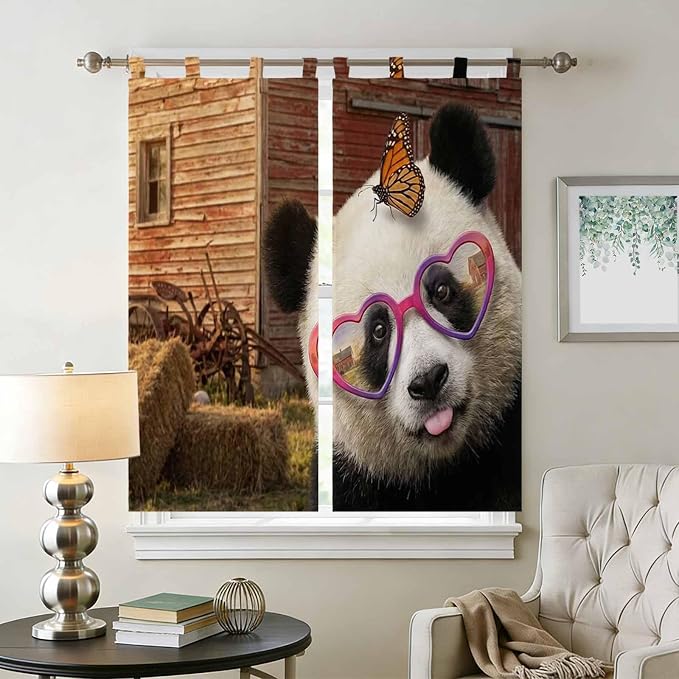 Farm Panda Bathroom Curtains 63 Inch Length, Window Curtains Tab Top, Farmhouse - Image 2