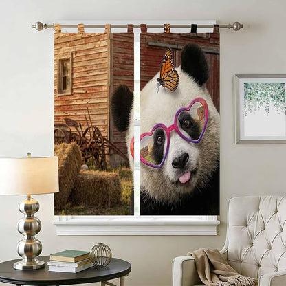 Farm Panda Bedroom Curtains 72 Inch Length, Window Curtains Tab Top, Farmhouse - Image 2