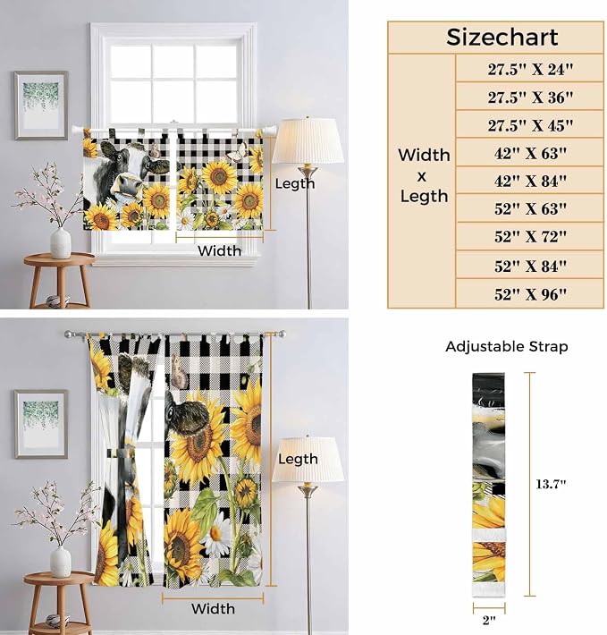 Retro Sunflowers Kitchen Curtains 24 Inch Length, Small Window Curtains Tab Top - Image 8