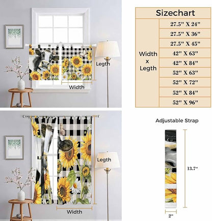Retro Sunflowers Living Room Curtains 96 Inch Length, Window Curtains Tab Top - Image 8