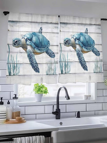 Sheer Curtains 45 Inch Length, Sea Turtle Blue Semi Sheer Curtains Light - Image 5