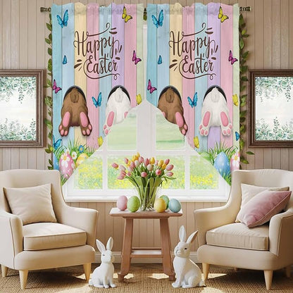Swag Curtain Valances for Kitchen Windows, Happy Easter Rabbit Butt Egg on - Image 7