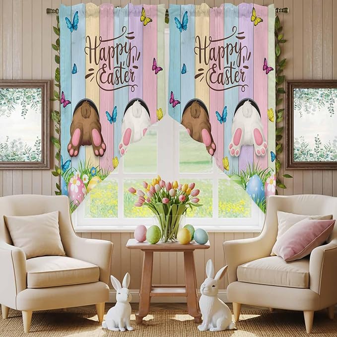 Swag Curtain Valances for Kitchen Windows, Happy Easter Rabbit Butt Egg on by Unknown