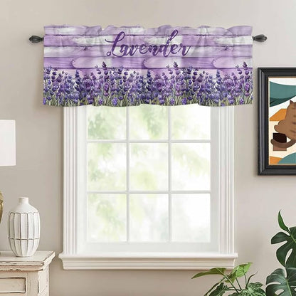 Kitchen Valances for Window, Retro Lavender on Farm Wood Grain Light Filtering by Unknown