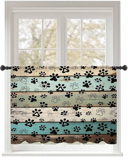 Sheer Curtains 54 Inch Length, Sage Green Brown Paw Prints Semi Sheer Curtains by Unknown