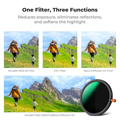K&F CONCEPT 77mm Black Diffusion Mist Effect 1/4 & Variable ND2-32 & Circular - Image 3