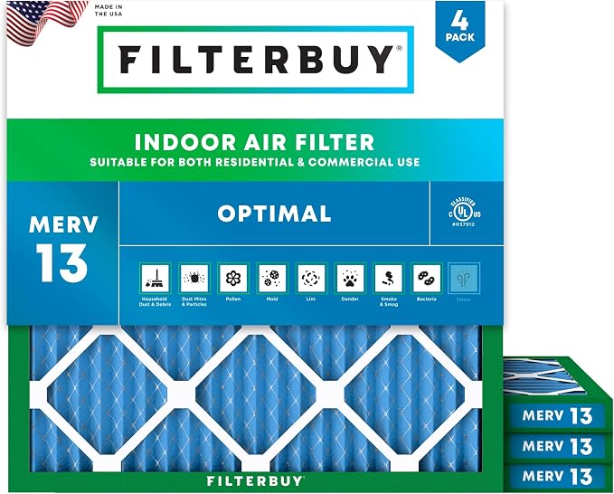 Filterbuy 30x30x1 Air Filter MERV 13 Optimal Smoke & Allergy Defense, by Filterbuy