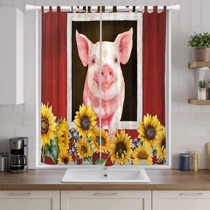 Pigs Sunflowers Living Room Curtains 84 Inch Length, Window Curtains Tab Top - Image 9