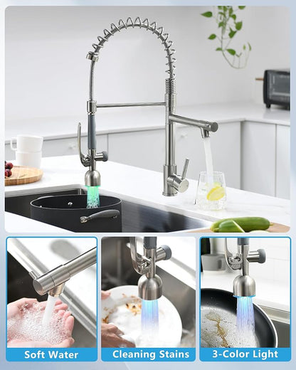 Fapully Commercial Single Handle Pull Down Sprayer Brushed Nickel Kitchen Faucet - Image 4