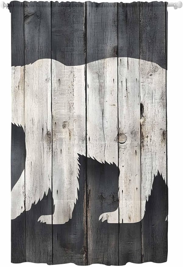 Sheer Curtains 108 Inches Long, Rustic Counrty Vintage Wood Grain Privacy Voile by Unknown