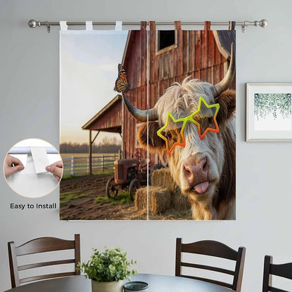 Farm Yaks Bathroom Curtains 63 Inch Length, Window Curtains Tab Top, Farmhouse - Image 4
