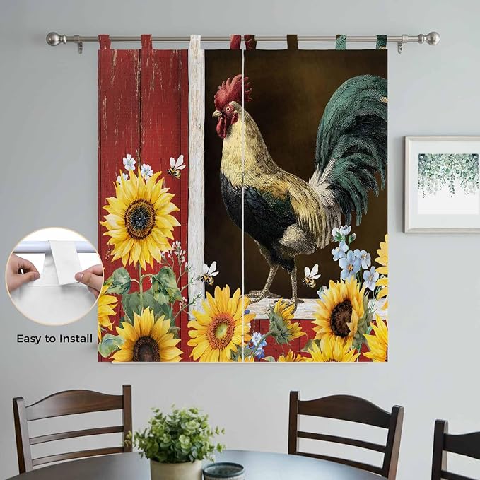 Chicken Sunflowers Living Room Curtains 84 Inch Length, Window Curtains Tab Top - Image 4