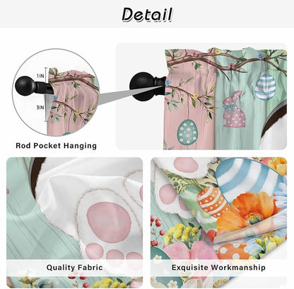 Easter Kitchen Curtains 54 Inch Long 2 Panel Set, Rod Pocket Window Curtains - Image 9