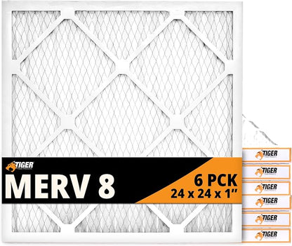 Tiger Tough 24x24x1 Air Filter MERV 8 MPR 600-800, High-Performance Pleated by TIGERTOUGHPRODUCTS