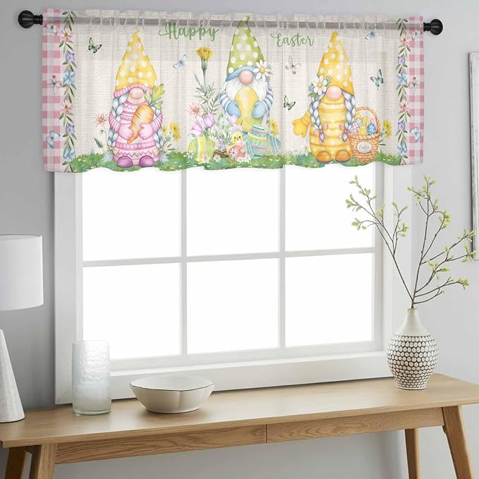 Easter Sheer Valances for Windows 42"x12", Light Filtering Kitchen Curtains - Image 2