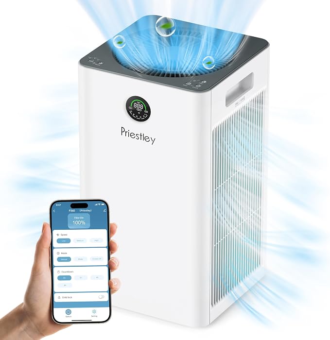 Priestley Air Purifiers for Home Large Room up to 1500 sq ft, Smart Control Air by Priestley