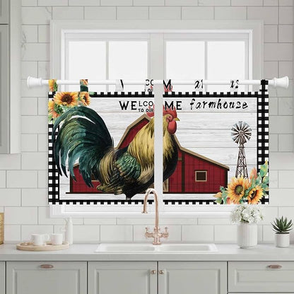 Farmhouse Rooster Kitchen Curtains 36 Inch Length, Small Window Curtains Tab Top - Image 3
