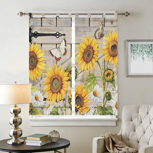 Farm Flowers Living Room Curtains 84 Inch Length, Window Curtains Tab Top - Image 2