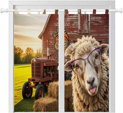 Farm Sheep Bedroom Curtains 72 Inch Length, Window Curtains Tab Top, Farmhouse by Unknown