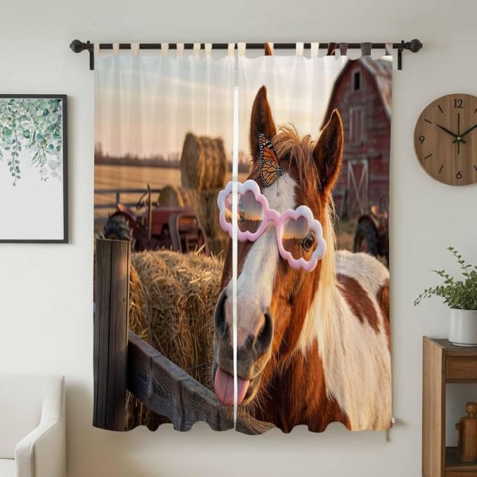Farm Horses Living Room Curtains 84 Inch Length, Window Curtains Tab Top - Image 2
