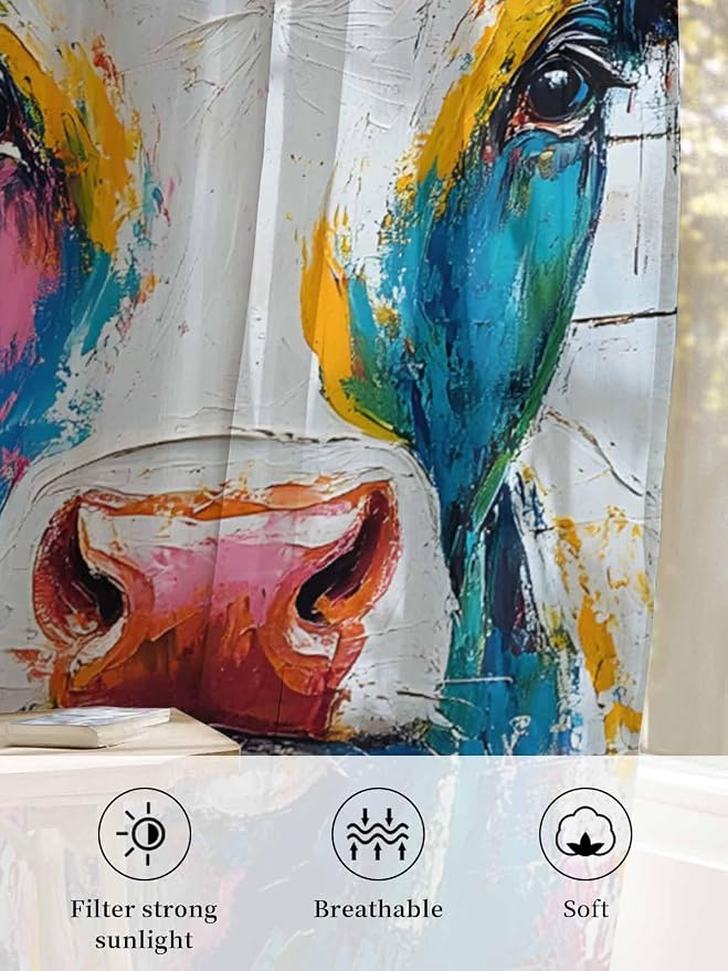 Sheer Curtains 63 Inch Length, Farmhouse Oil Painting Semi Sheer Curtains Light - Image 6
